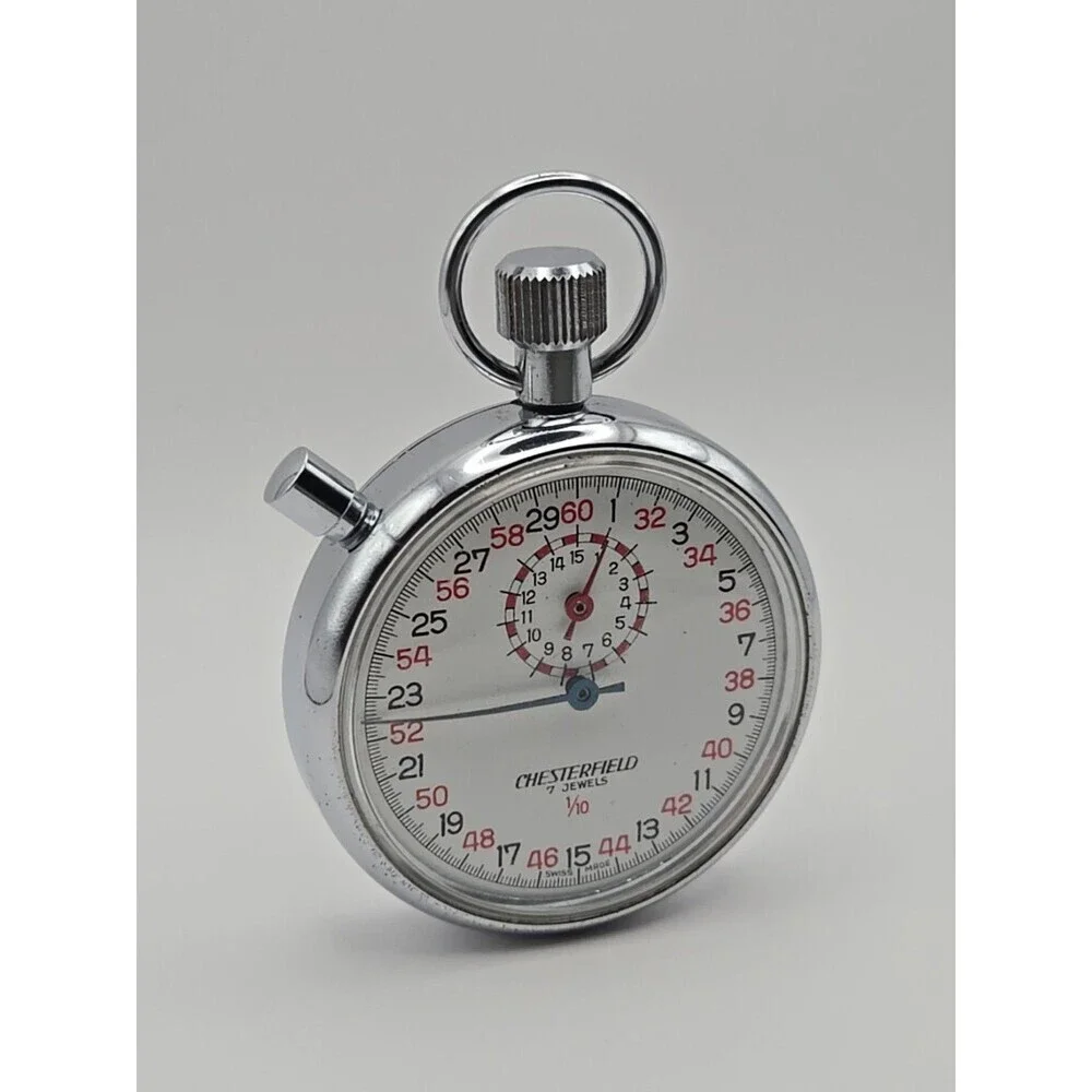 Vintage Chesterfield Swiss Mechanical Stopwatch 7 Jewel 1/10 Sport Timer